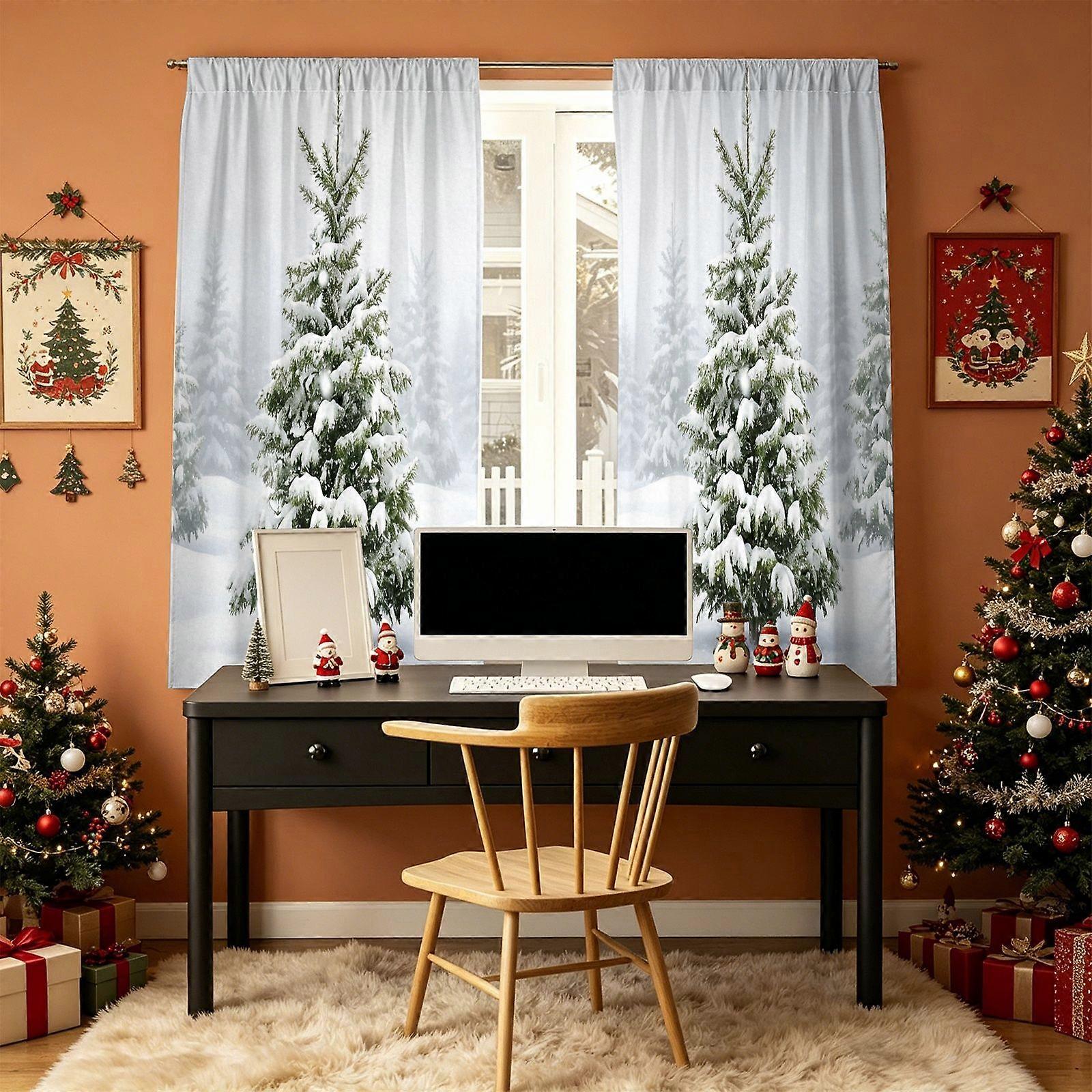 Printed Curtain, snow scene with two pine trees Design
