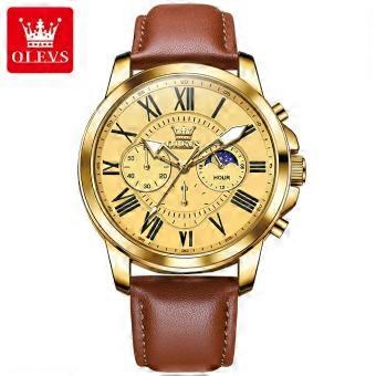 OLEVS 3632    Relojesnew Luxury Waterproof Sport Fashion Leather Strap Moon Phase Chronograph Men Quartz Watch
