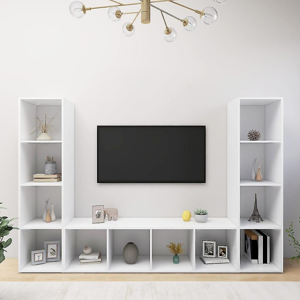 Tv Cabinets 3 Pcs White 142.5x35x36.5 Cm Chipboard