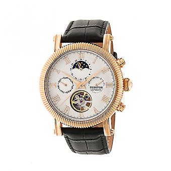 Heritor automatische Winston semi-Skeleton Leder-Band Uhr - Rose Gold/weiß