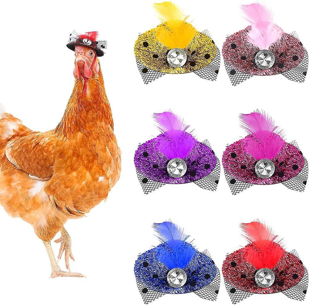 6 Pieces Chicken Hats For Hens Tiny Pets Funny Chicken Accessories Feather Top Hat With Adjustable Elastic