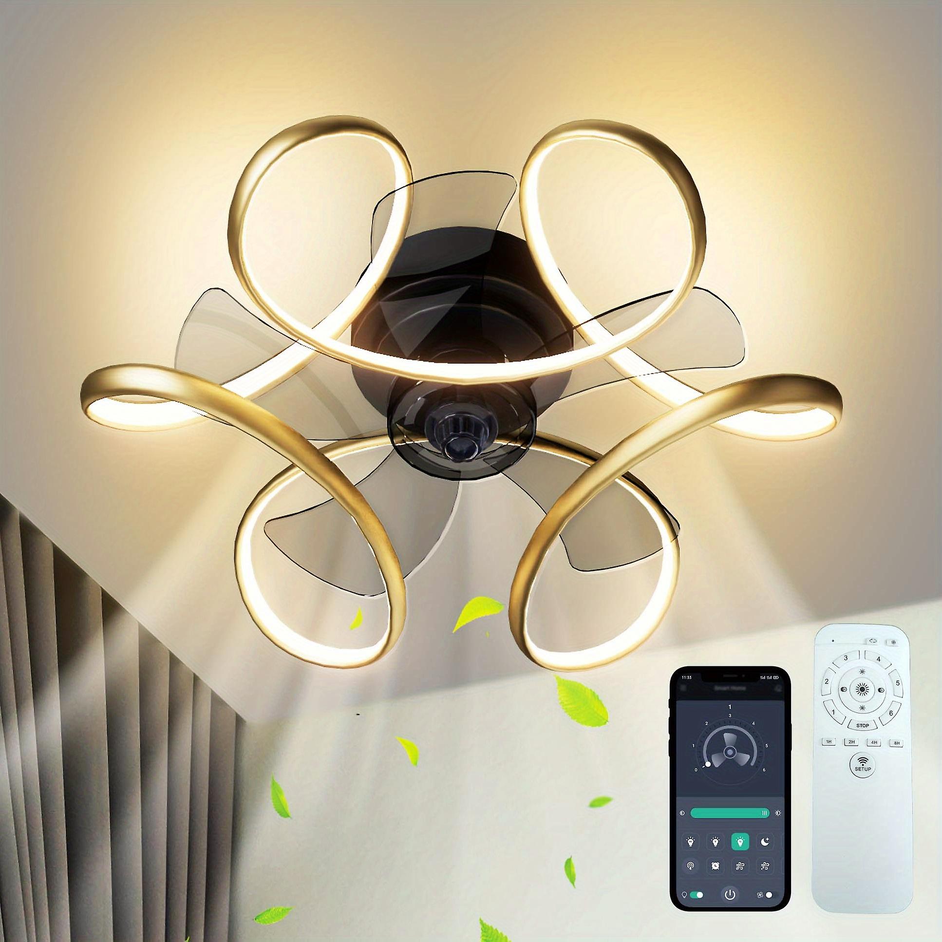 1pc Ceiling Fan With Light Remote Low Profile Ceiling Fan 6 Speeds 3 Colors Modern Small Flush Mount Ceiling Fans Reversible Dimmable Geometric For Li