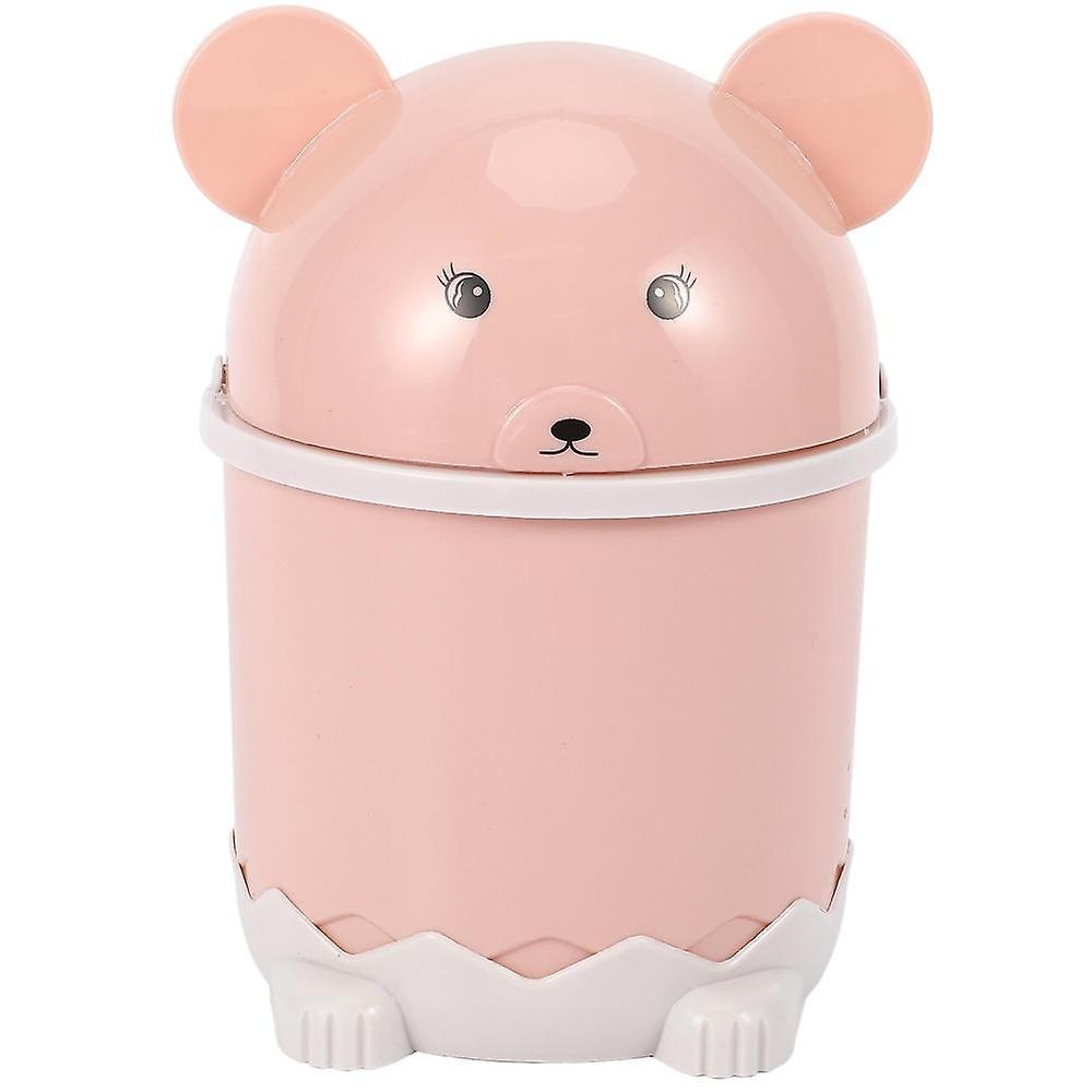Creative Cute Desktop Trash Desktop With Lid Small Paper Basket Mini Flip Plastic Trash Can Pink
