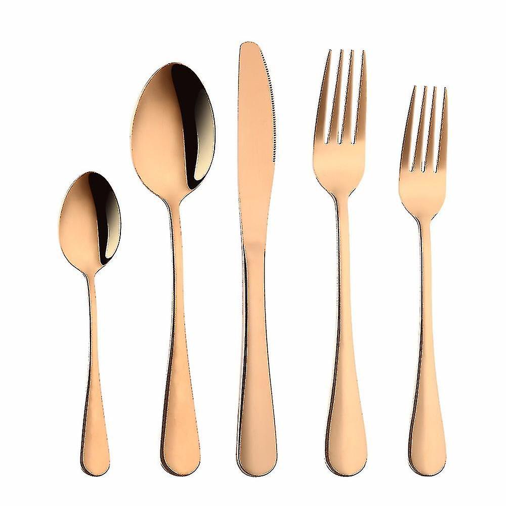 Gold 5-pieces 304 Stainless Steel Flatware Set Includes Spoon/knife/fork