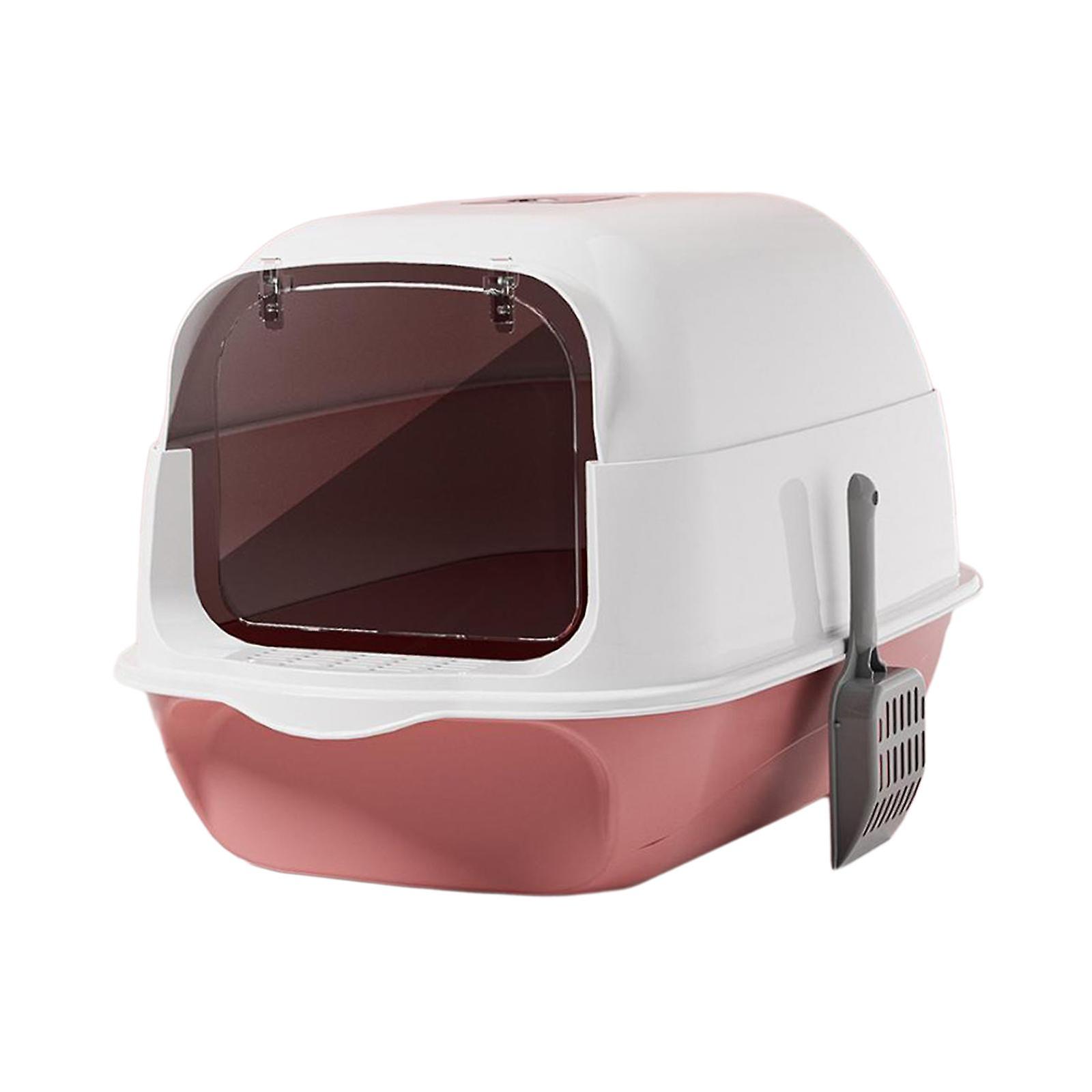 Hooded Cat Litter Box with Lid Reusable Large Anti Splashing Cat Litter Tray Gray