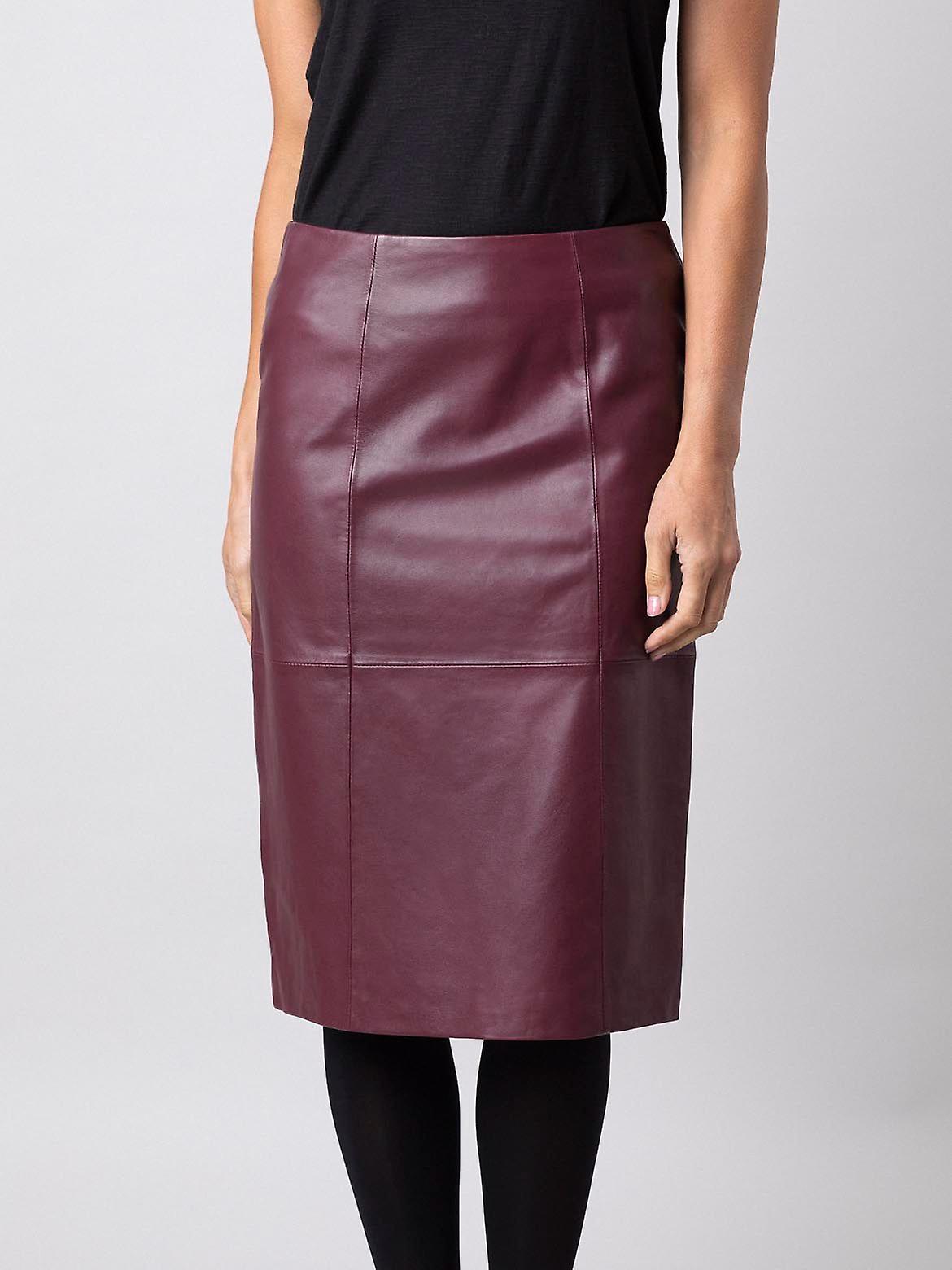 Leather Pencil Skirt in Berry