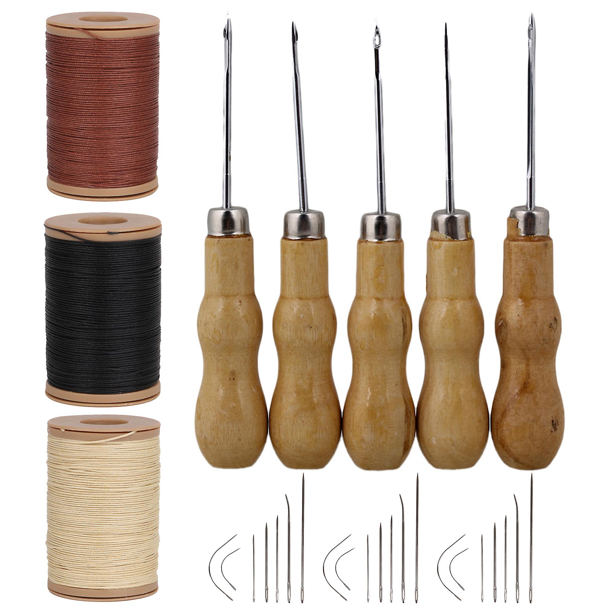 Waxed Thread Cord 3 Color 328.08 ft & 246.06 ft w/ 5x Hand Awl DIY Craft