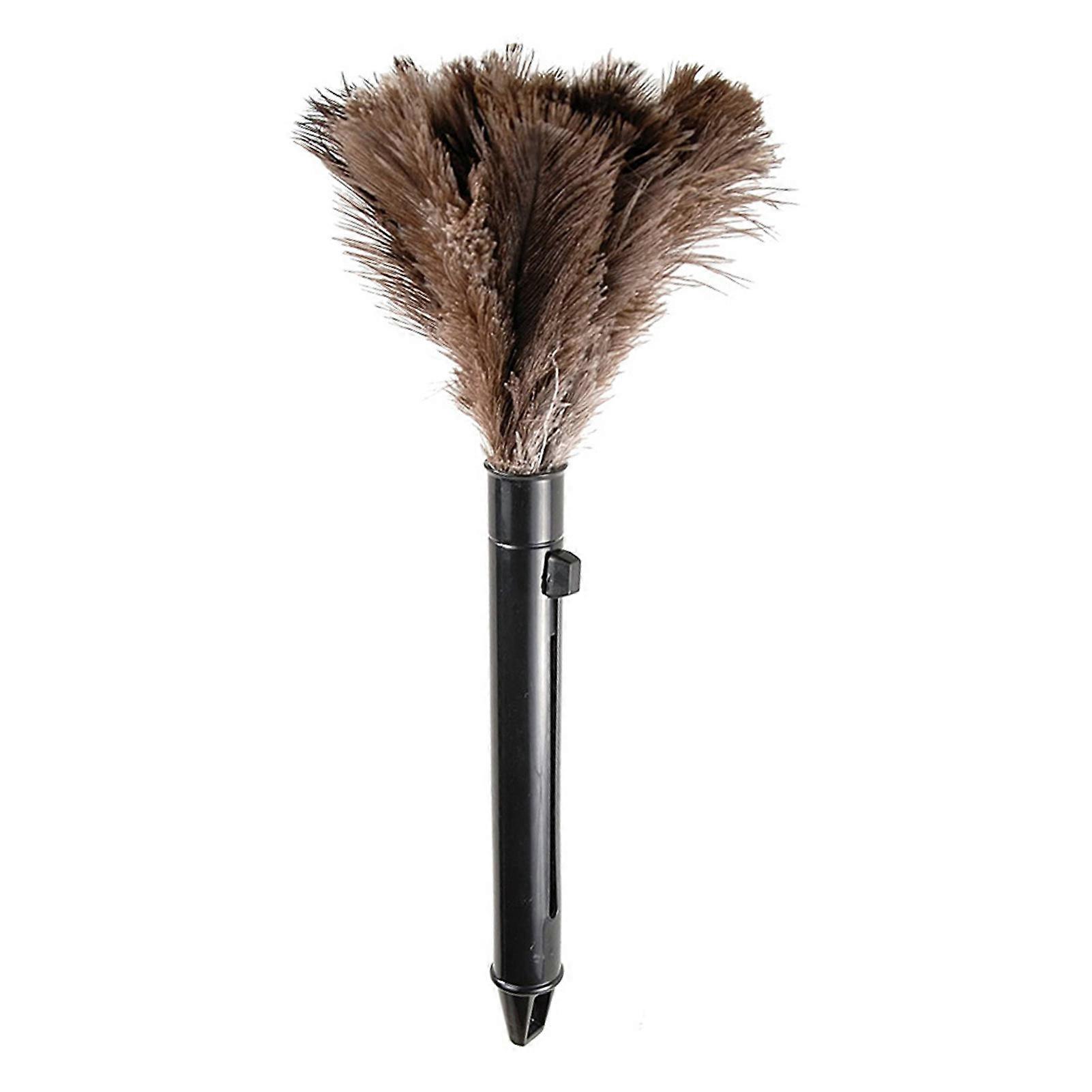 Washable Brown Feather Duster Portable Compact ABS Duster with Handle for Home