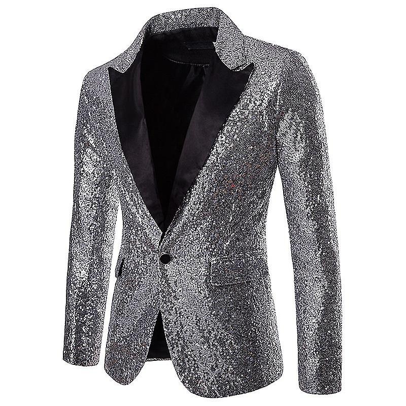 Uomo Shiny Sequins Suit Jacket Blazer One Button Tuxedo For Party Banquet Prom