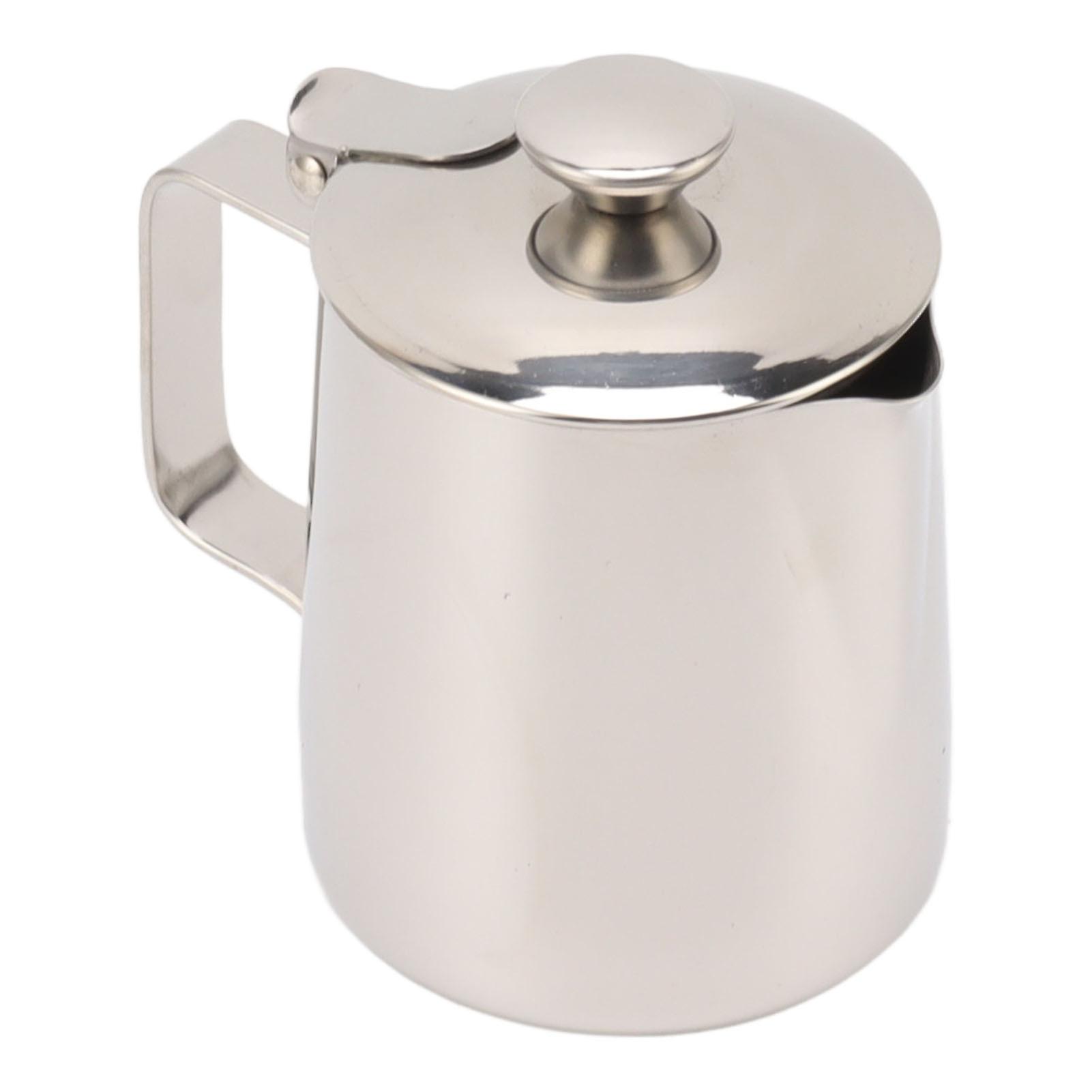 Stainless Steel Milk Frothing Pitcher Cappuccino Pitcher Coffee Foam Container With Lid 600ml 