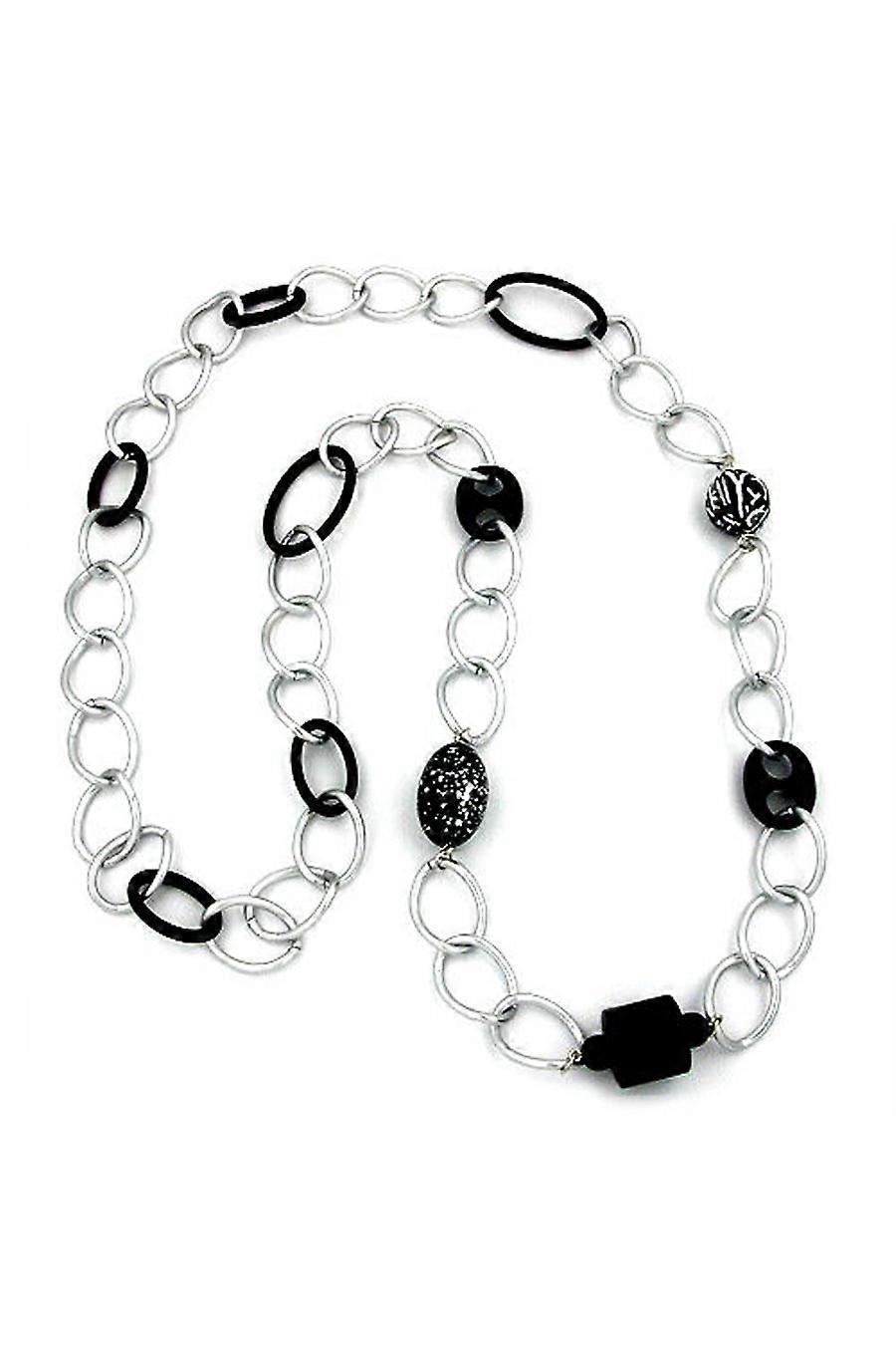 Necklace Wide Curb Chain Black Pearl 90cm - Gl06366