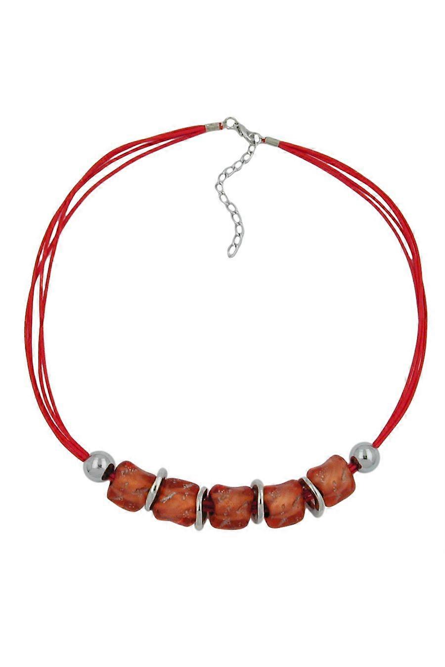Necklace Large Marbled Red/orange Beads Red Cord - Gl00524