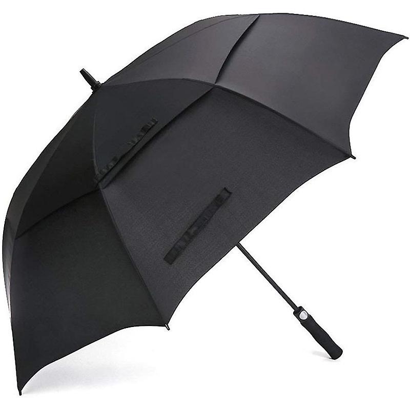 Vented Umbrella Fiber Waterproof Windproof 8 Reinforced Tips Automatic Open Double Canopy for Men Black