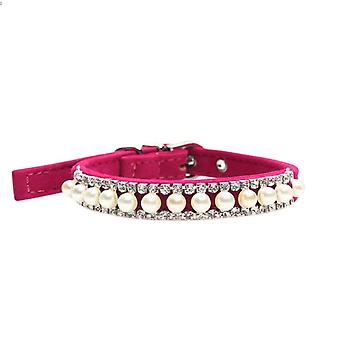 Veeki Jewelry Dog Cat Collar Pearl Leash Set Necklace with Crystal Rhinestone Imitated Pearl Pet Adjustable Neck for Small Puppy KittenL