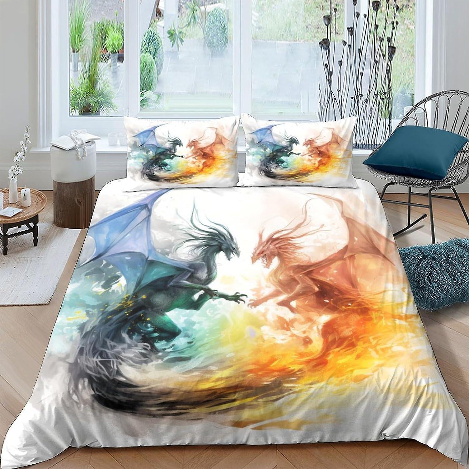 EKENOZ Ice Fire Dragon Drukowane Jednostronne Zestawy Poszewek Na Kołdrę 3 Szt Z Poszewkami Na Poduszki Zamykane Na Zamek Błyskawiczny Ultra Soft Hipoalergiczna Poszewka Na Kołdrę z Mikrofibry Beddi