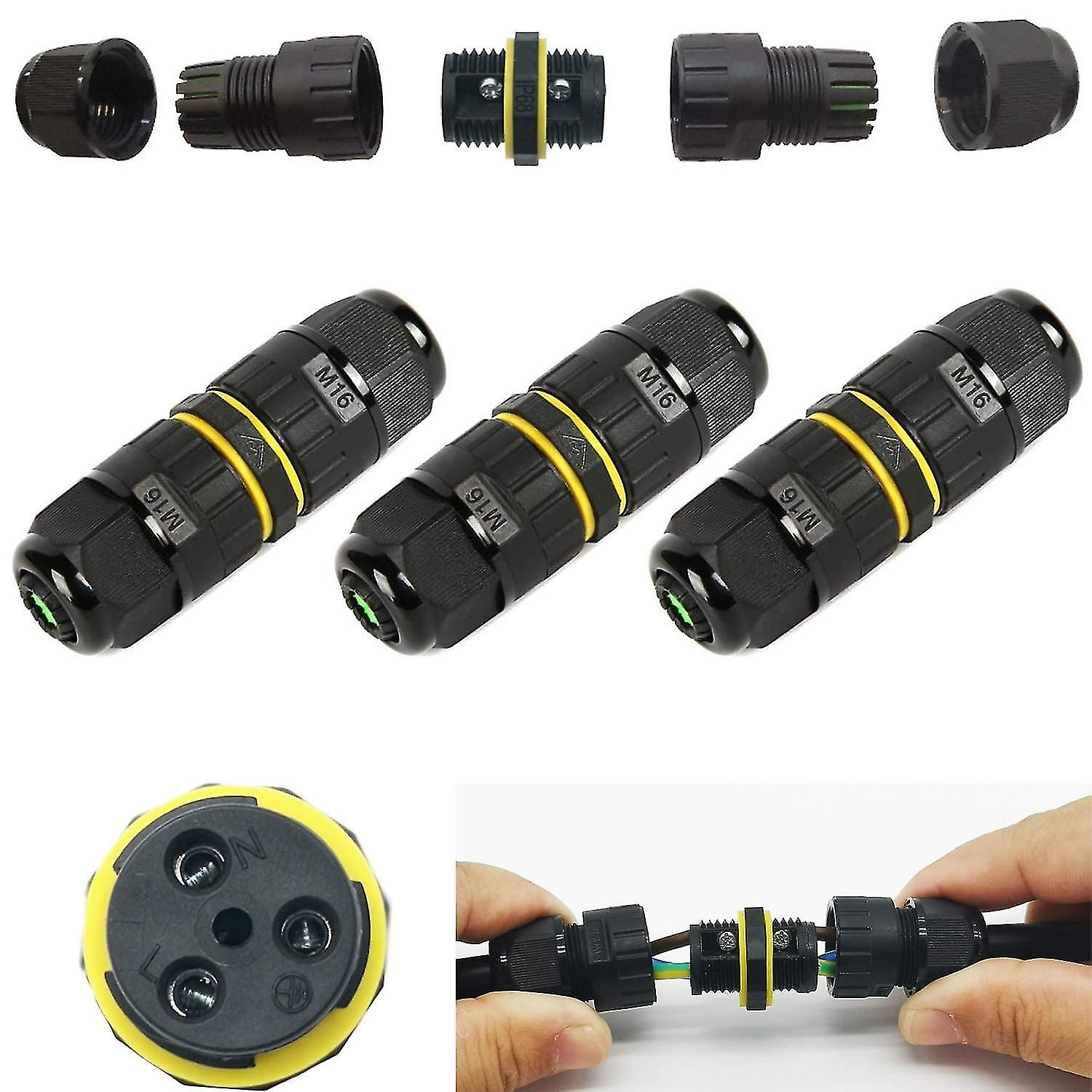 Waterproof junction box/3 IP68 waterproof cable connectors/outer sheath connectors/Ø10 mm max cable
