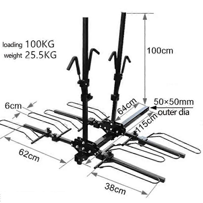 2 Bicycle Platform Brackets Foldable Rear Mounted Pedals Assist Frame Rear Trailer Installation Hook Receiver Maximum Load 75KG UNKU64866