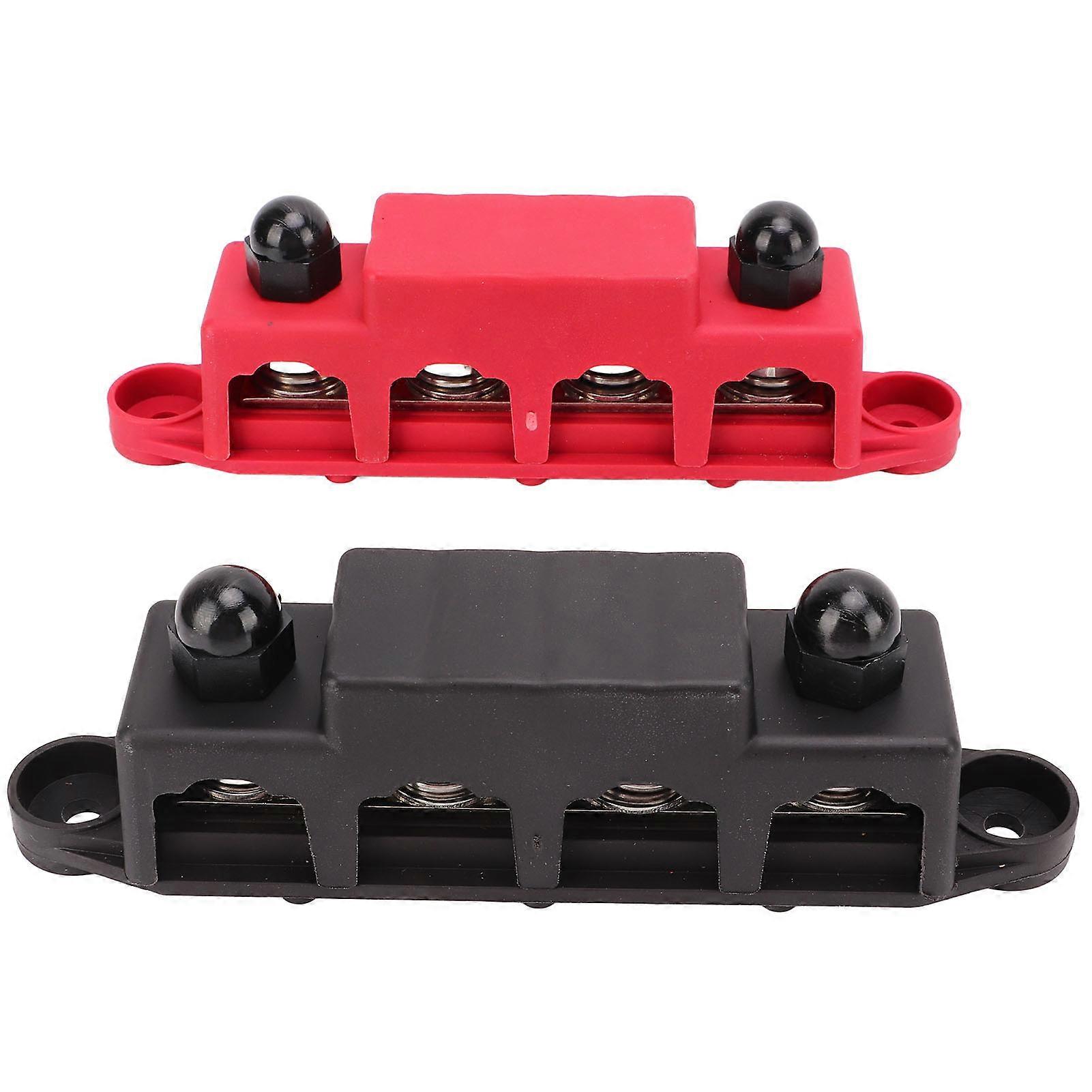 2pcs Black Red 4 Stud Power Distribution Block Marine Bus Bar with Cover for Car RV Yacht 3/8in Stud
