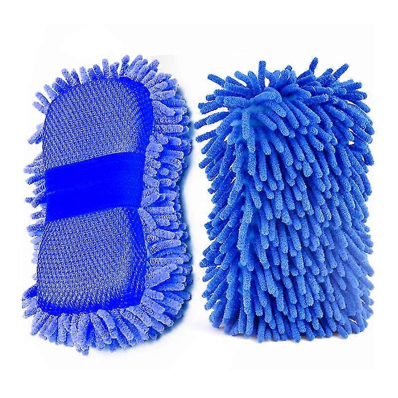 Jianghuo 2Pcs Microfibra Car Washer Spugna Pulizia Auto Care Detailing Spazzole Lavaggio Asciugamano Guanti Accessori Car Styling, Blu