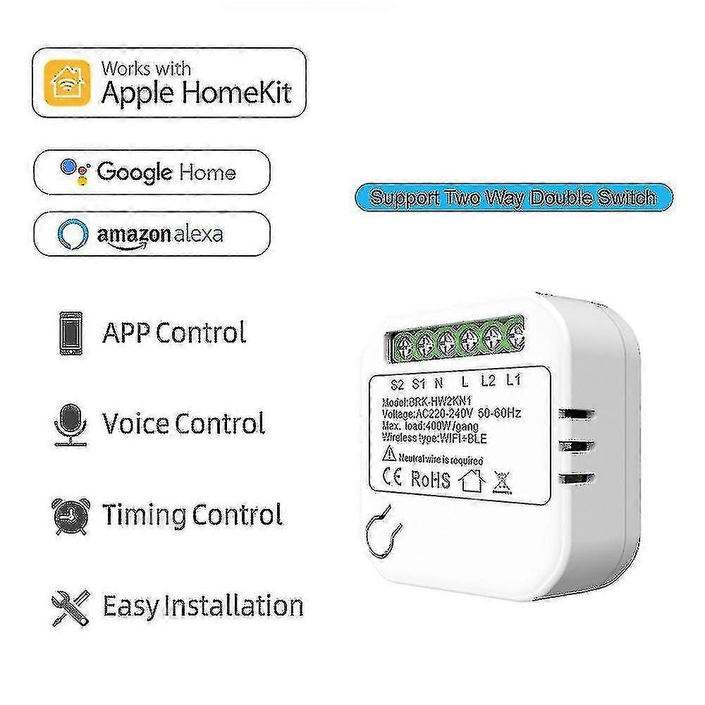 Homekit Smart Wifi Switch 2-way Double Switch Mini Smart Breaker Alexa Google