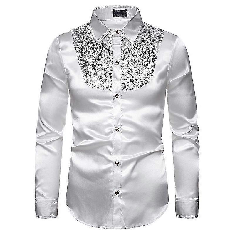 Camicia Uomo Paillettes Maniche Lunghe Button Down Shirt