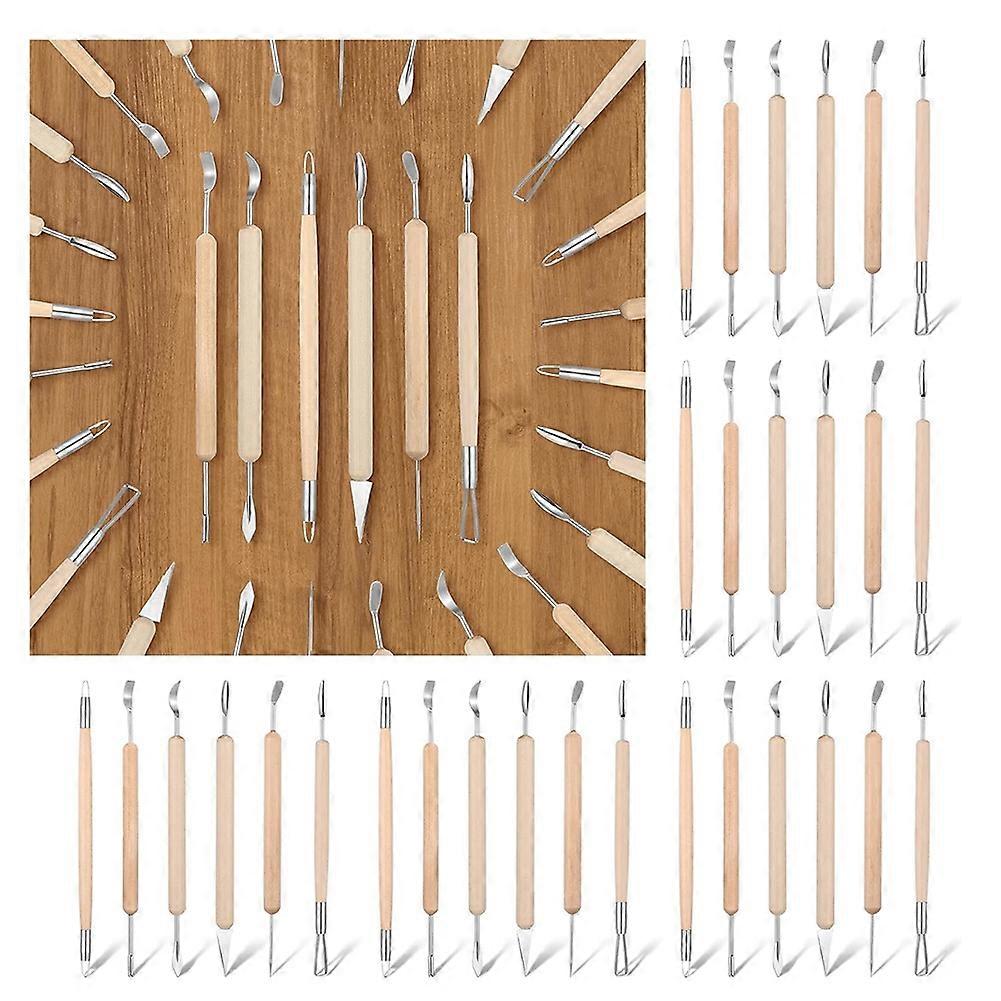 36 Pieces Clay Carving Tools Set Double Sided Polymer Clay Tools with Smooth Wooden Handles Pottery