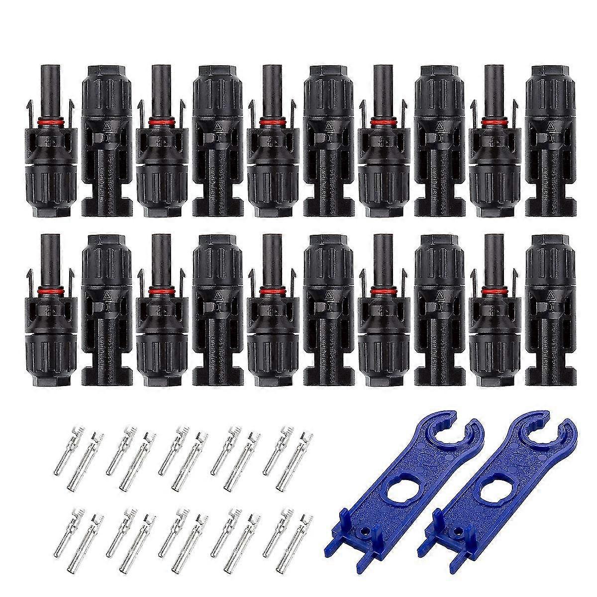 10 זוגות Mc4 מחבר זכר/נקבה לכבל פאנל סולארי מערכות פוטו-וולטאיות, אביזרי כבלים לפאנלים סולאריים, עמיד למים - שחור