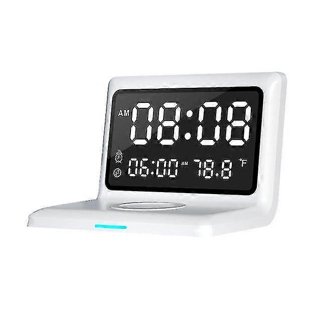 6 In 1 alarm clock 15w qi wireless charger with digital thermometer led desk lamp for bedroom mobile phone fast charger pad