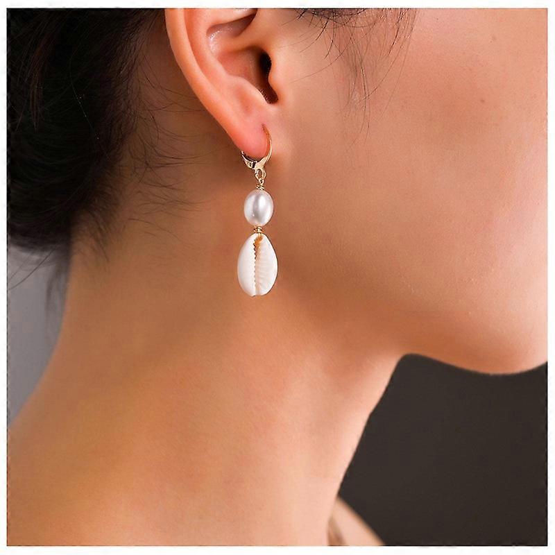 Shell Drop Earrings Gold Pearl Earrings Cowrie Shell Dangle Earrings