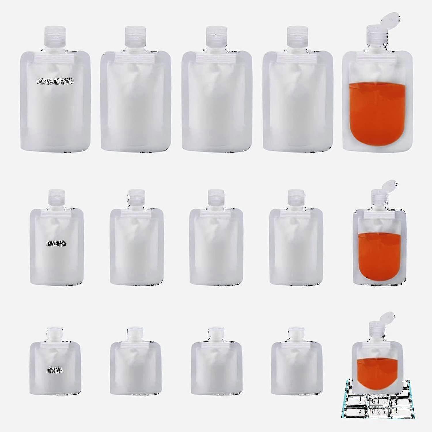 15 Pcs Travel Size Refillable Empty Squeeze Pouch Refillable Travel Pouches Portable Travel Fluid (30ml/50ml/100ml)