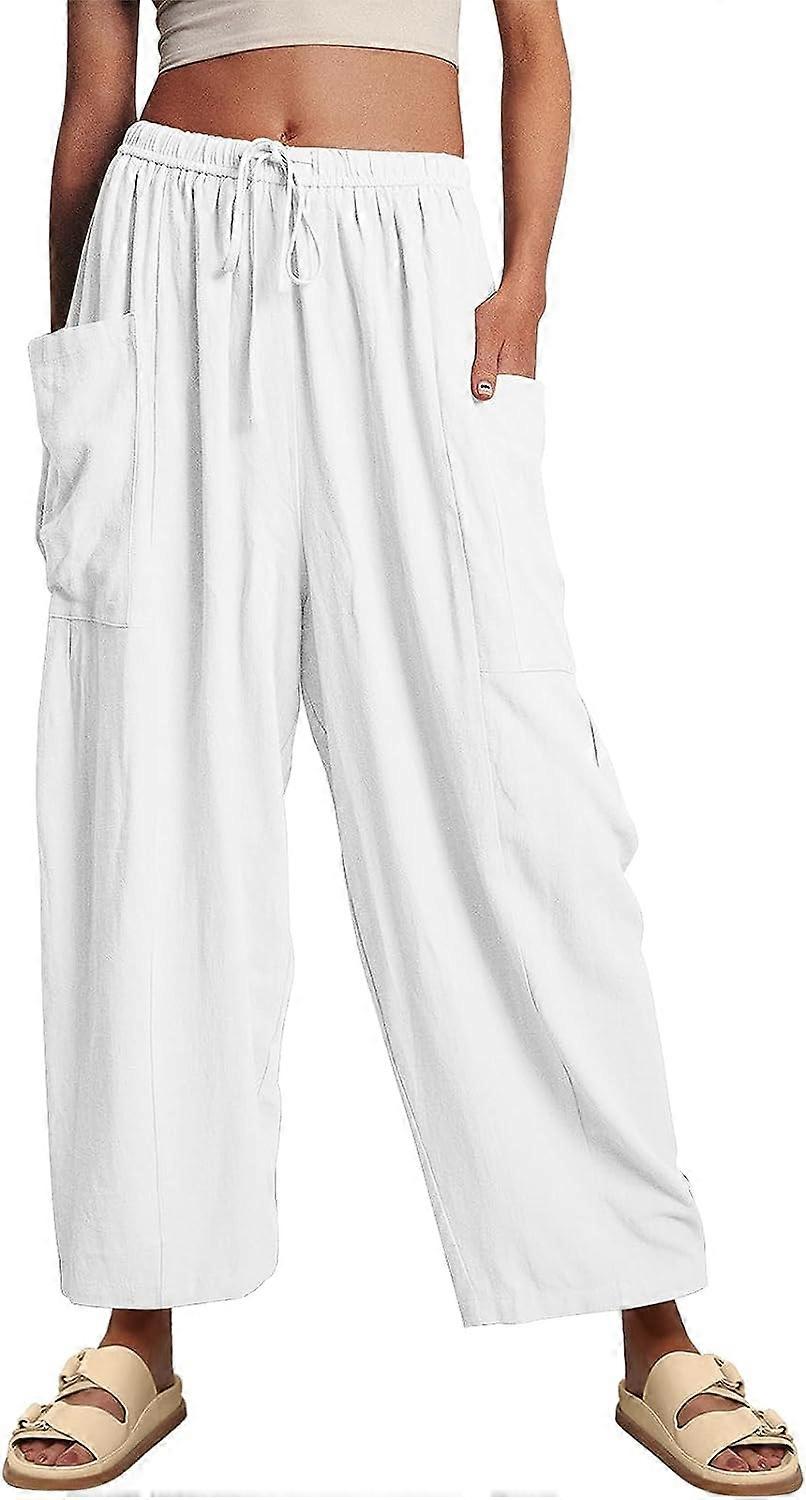 Women's Linen Wide Leg Pants 2023 Summer Casual Loose Beach Palazzo Harem Pants