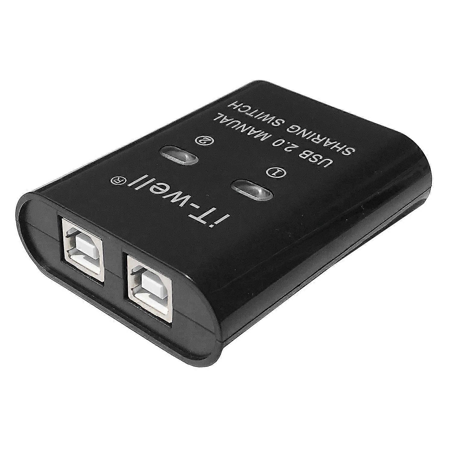 iT-well USB-Druckerfreigabegerät, 2-in-1-out-Druckerfreigabegerät, 2-Port-Handbuch KVM-Switching-Splitter-Hub-Konverter Schwarz