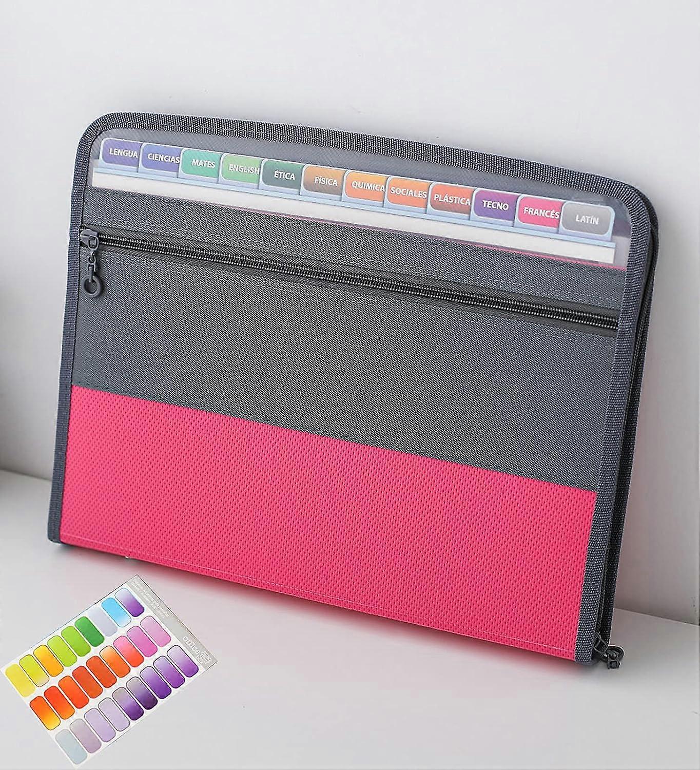 13-Pocket Accordion Expandable Binder with Zipper Closure A4 Size 27 Multicolor Labels for Home Office School (Pink),2024 Ping