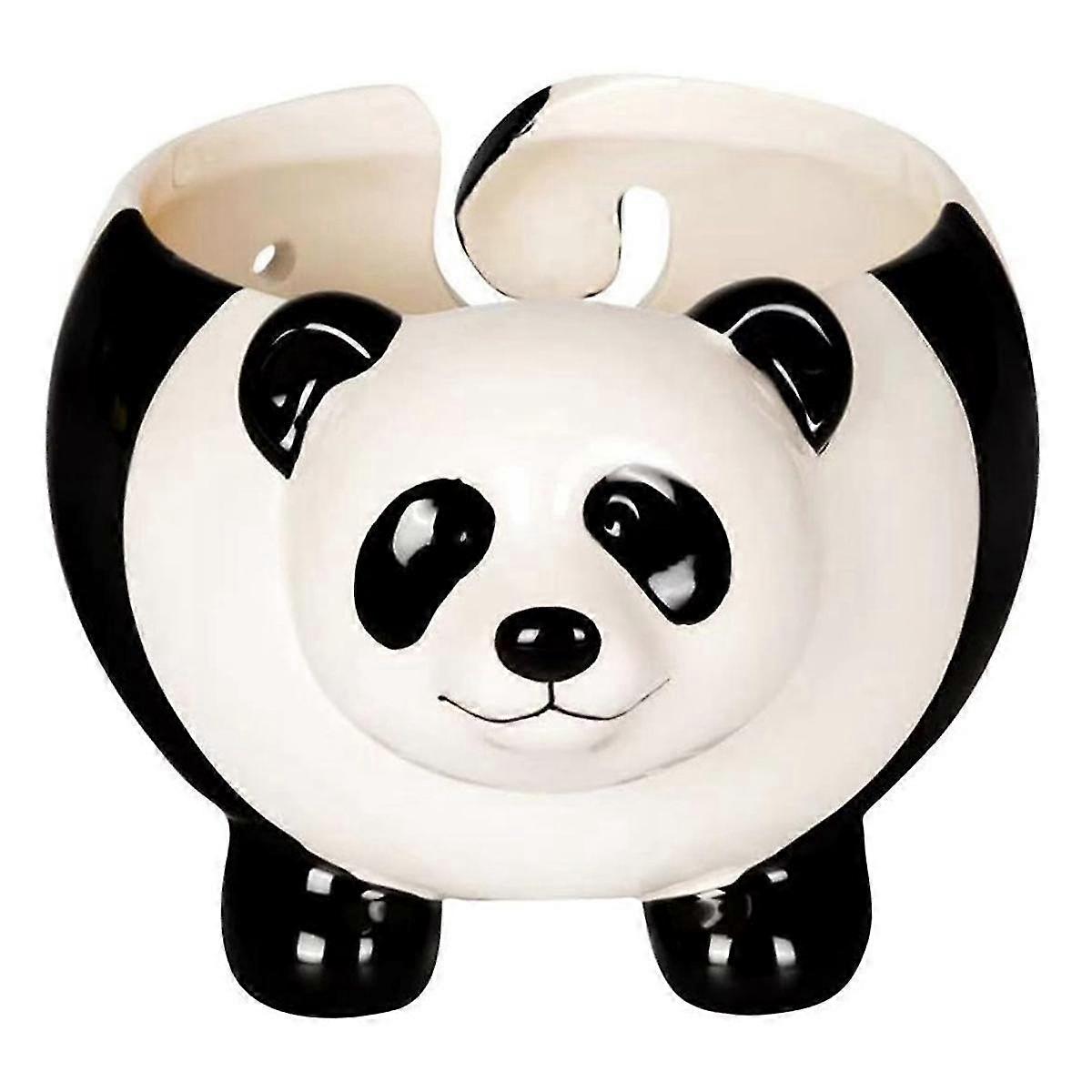 Panda Shape Yarn Bowl, Knitting Wool Storage Basket Round with Holes, Ceramic Glossy Surface Exquisite Texture