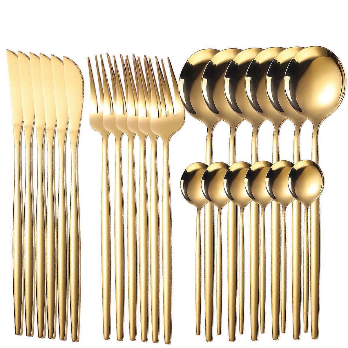 24pcs Western Style Cutlery Set Dinnerware Set Stainless Steel Flatware Dinner Spoon