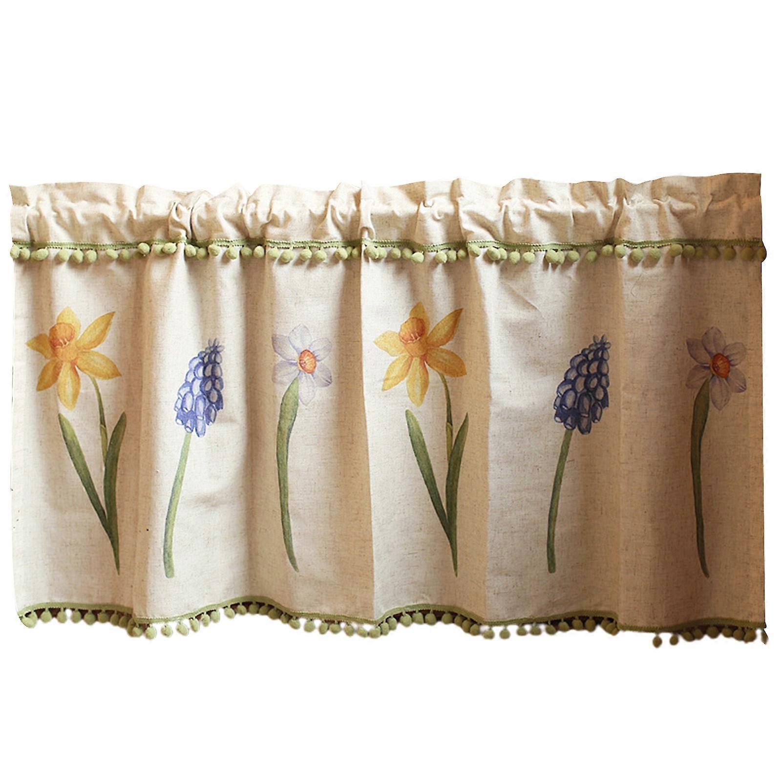 1 Sheet Window Curtain Rustic Perspective Linen Blend Punch-free Window Cabinet Short Valance Household Supplies