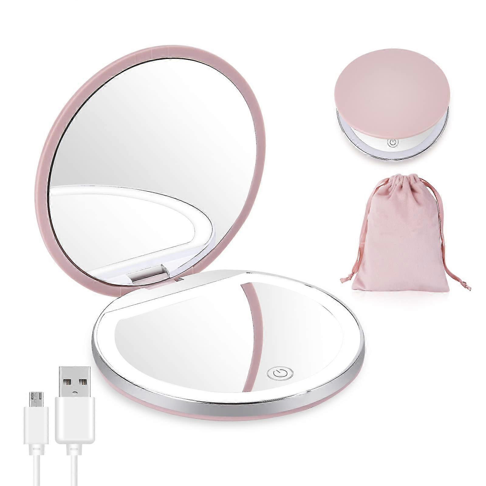 Pocket Mirror, Compact Mirror, Led Make-up Mirror, Illuminated Cosmetic Mirror, Foldable(pink)