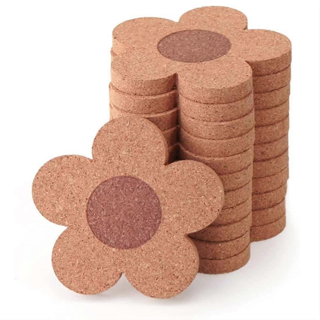12pcs Cute Coasters For Drinks,absorbent&reusable Coaster Set 4inch Cork Flower Shape Coasters For