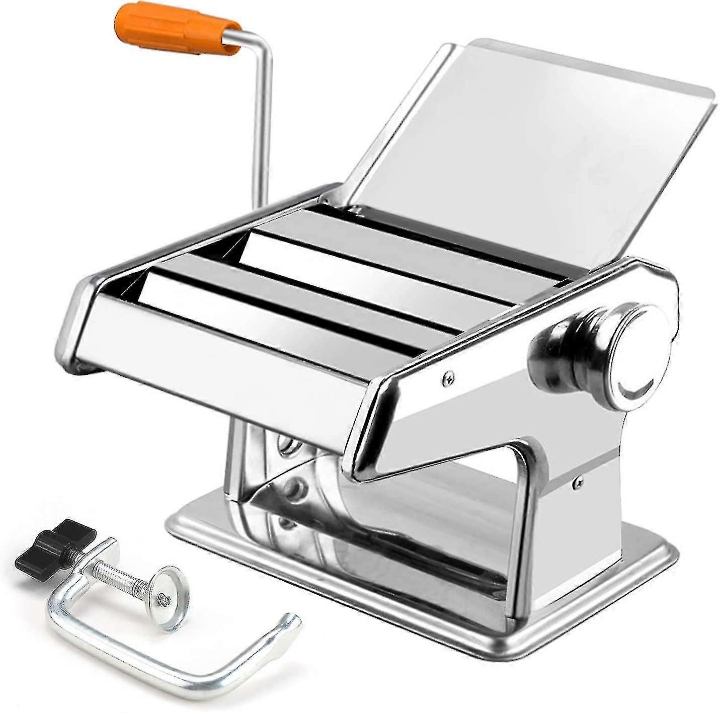 Manual Pasta Maker Machine With Double Cutter, 6 Adjustable Thickness Settings For Homemade Spaghetti And Fettuccini (silver)