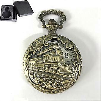 Relógio de Bolso Vintage QuartzoA, Relógio de Bolso Steampunk para Homens com Corrente, Relógio de Bolso de Trem de Locomotiva Oca, Presentes Clássicos Esculpidos para Homens Mulheres Cristo