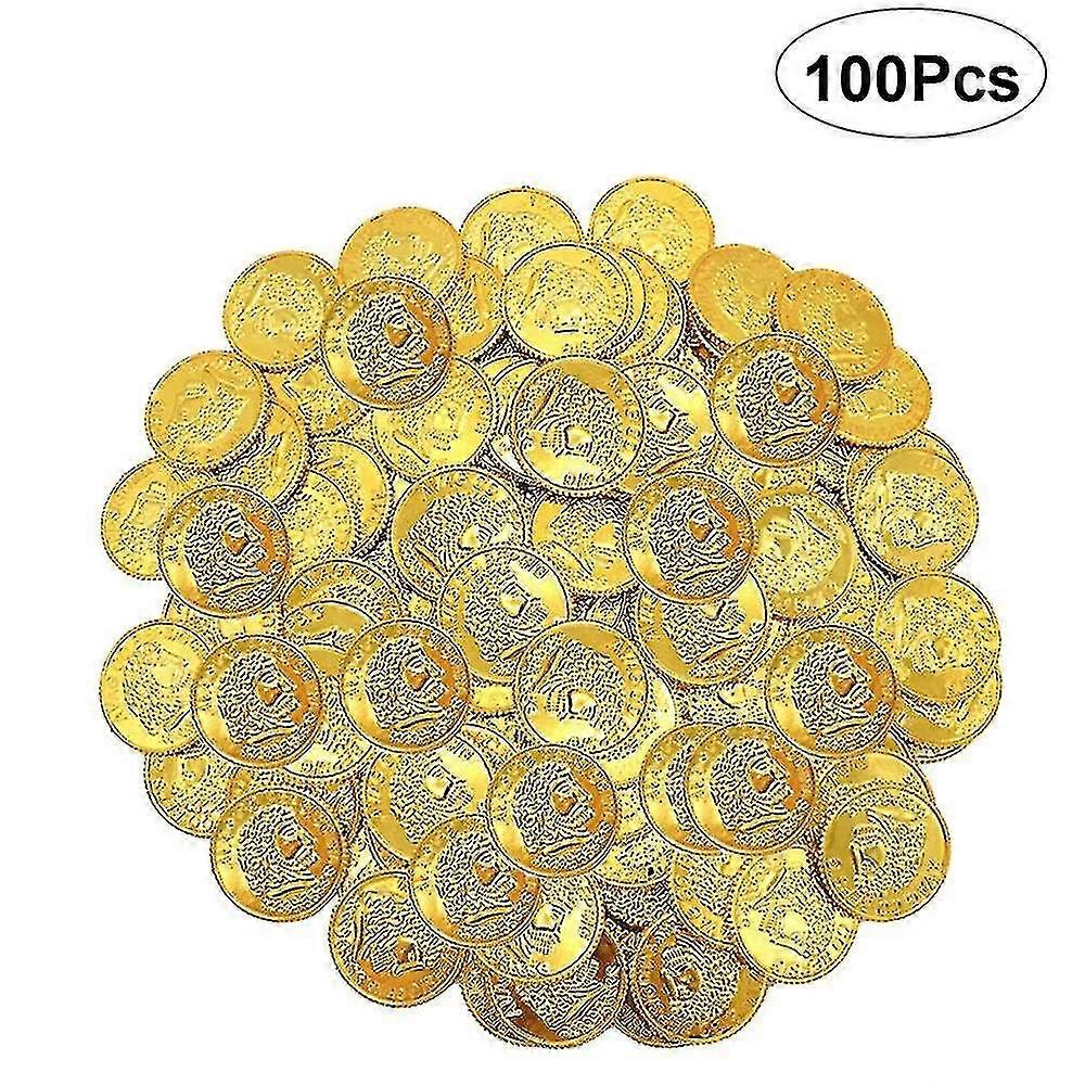 100 pcs pirata plástico moeda de ouro brinquedos, dourado