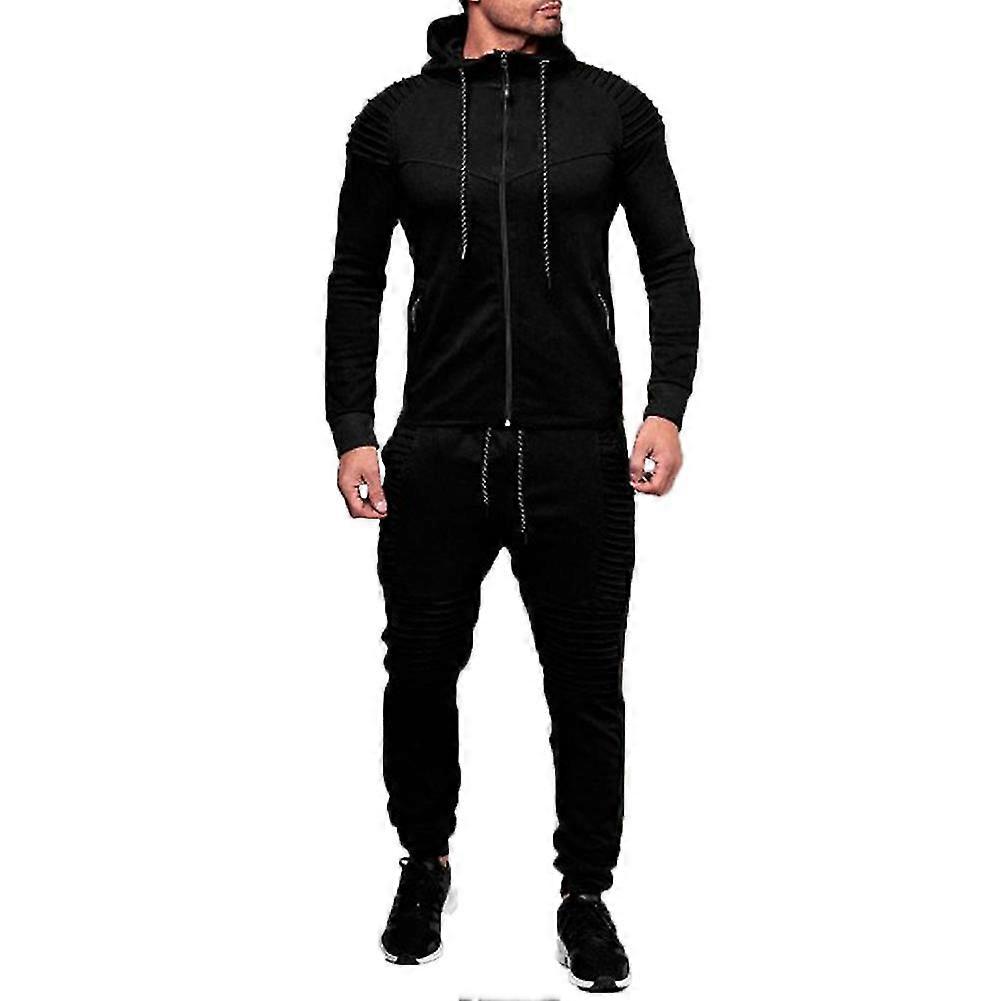 Men'S 2 Piece Solid Color Hooded Sportswear