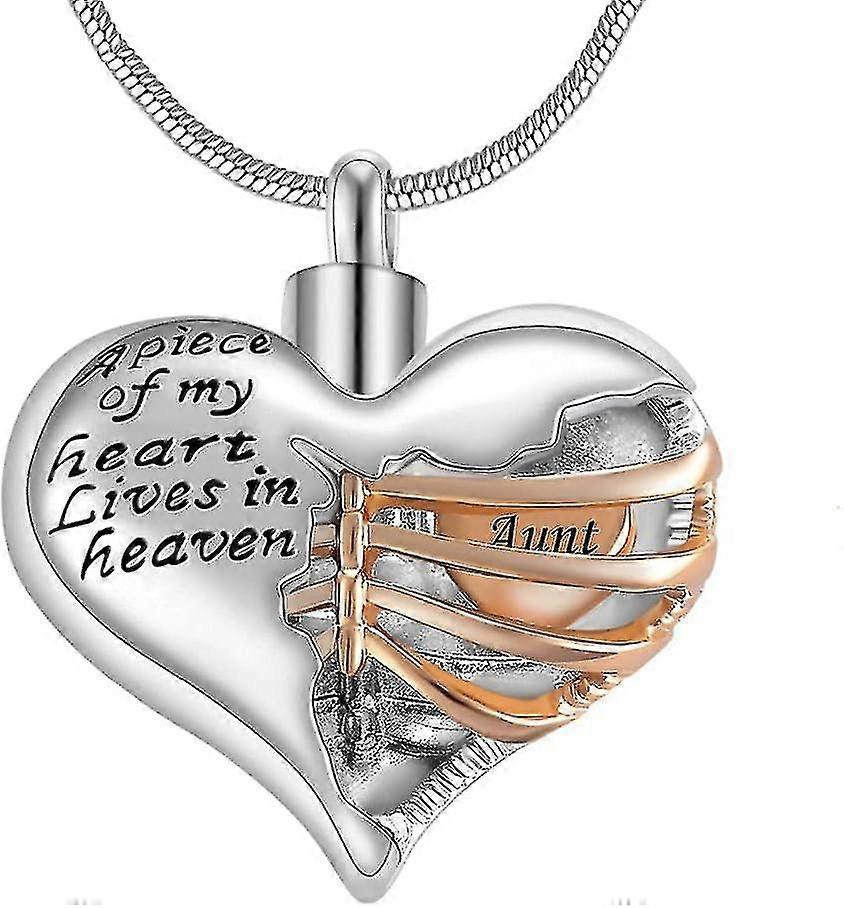 Et stykke af mit hjerte lever i himlen To tone medaljon hjerte kremering Memorial aske Urne halskæde smykker rustfrit stål souvenir vedhæng kvinder / mænd februar