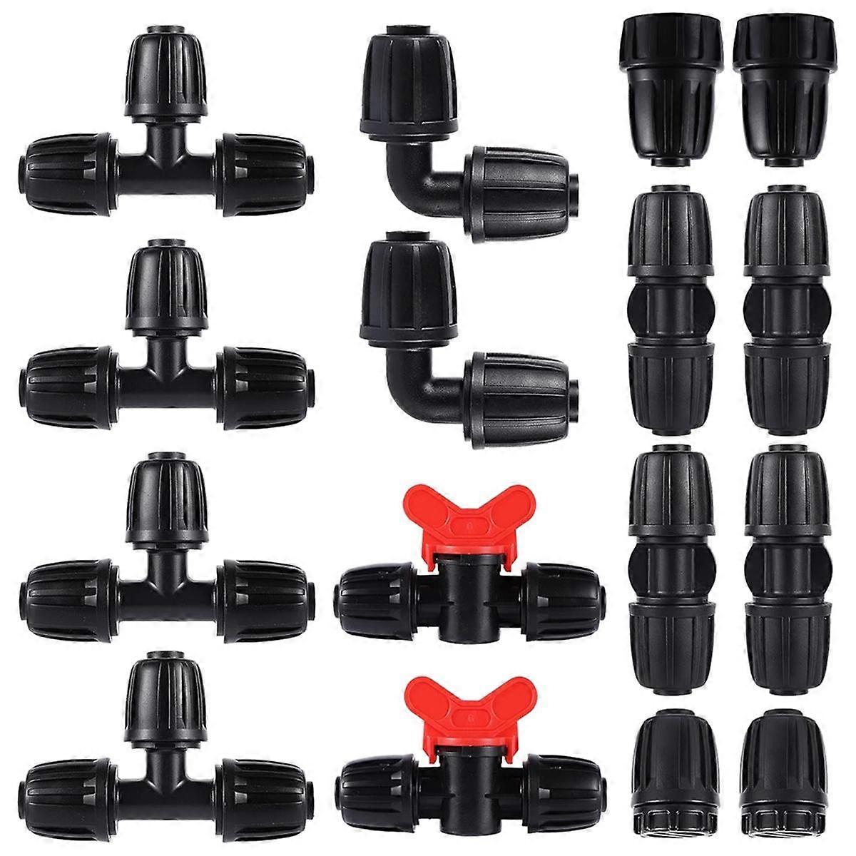 16mm PE Irrigation Pipe Fittings Kit 16-Piece Set for 4mm Soft Hose Tee Valve Reducing Tee 6-Way End Cap Elbow Connector