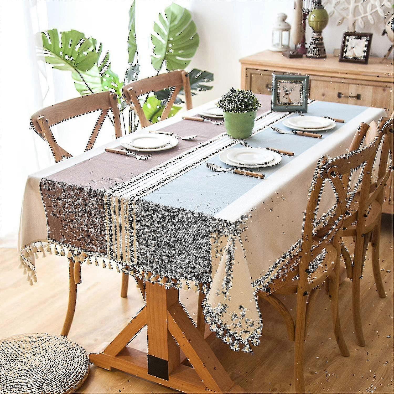 Rectangular Thicken And Linen Tablecloth With Tassels D Table Cover For Kit Dinning Tabletop Rat ( And )