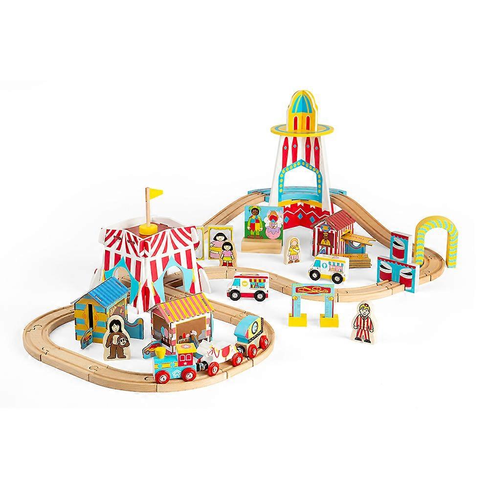 Bigjigs Rail Wooden Fun Fair Train Set, Train Sets For Kids - 54 Play Pieces