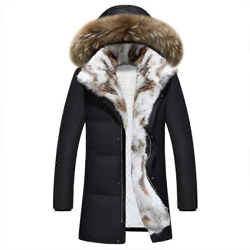 Men's Fur Collar Hooded Warm Jacket Fleece Lined Down Coat