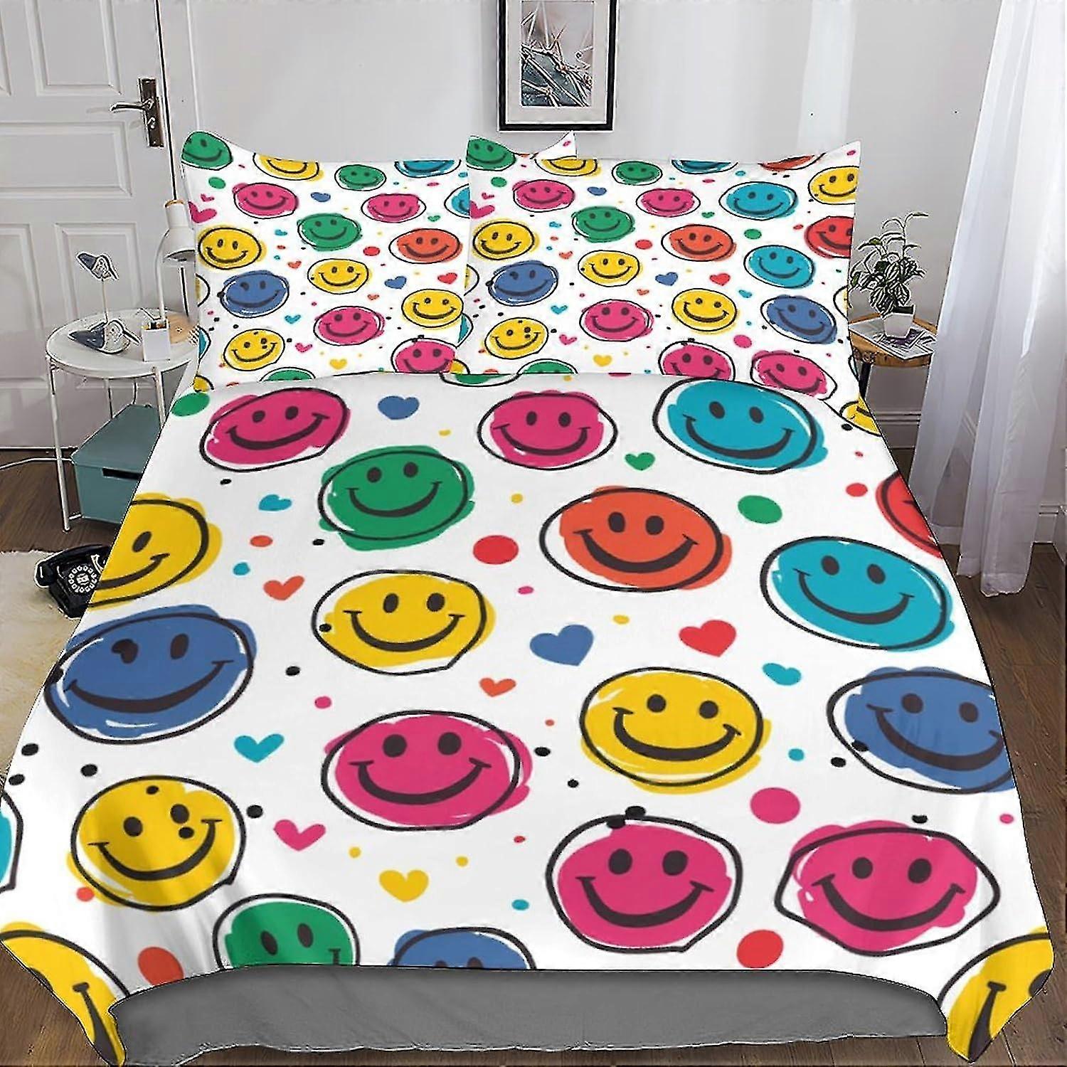 o4718 Lençóis Sorriso Forma Doodle 3D Impresso Capa de Edredão 3 Peças Cartoon Quilt Cover Conjunto de Cama com Microfibra com Fecho de Zíper Oculto com Pi