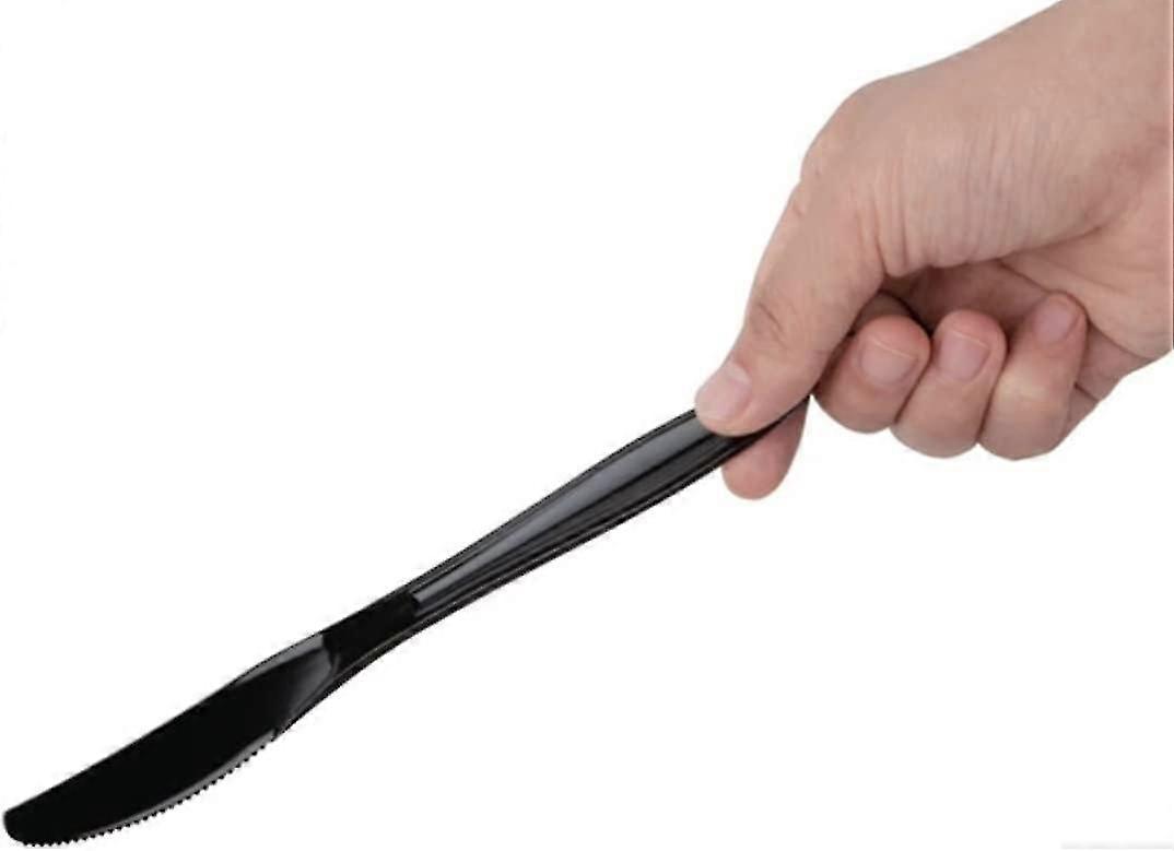 50 Black Plastic Knife - Strong, Washable & Reusable For Various Occasions