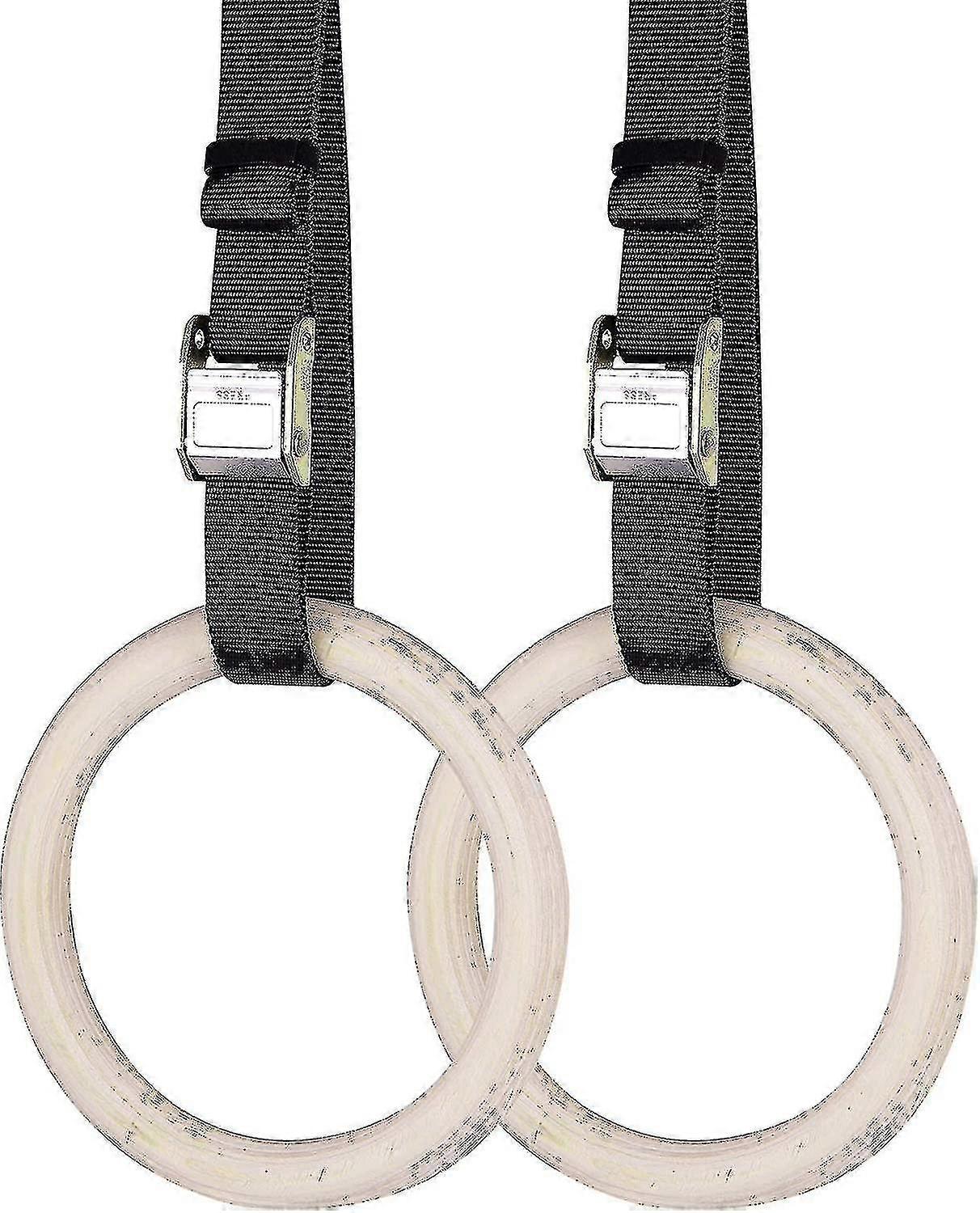 木製体操リング（吊り下げストラップ付き） - 長さ2～6メートルセット - 調節可能な体操リング